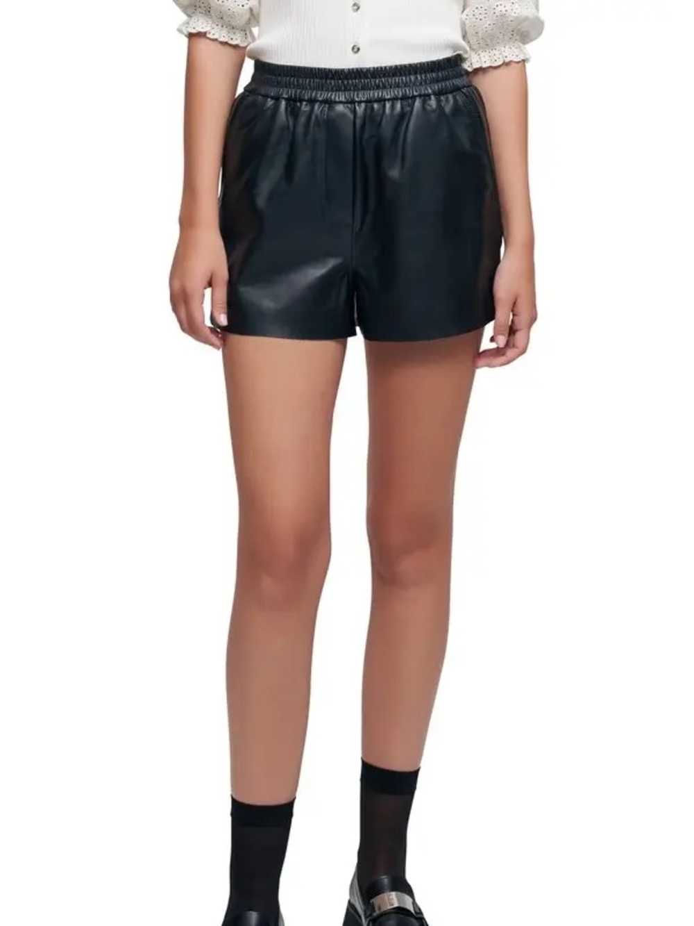Maje Black Icono Leather Shorts Size 40